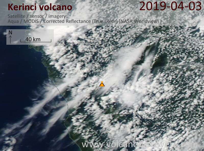 Satellite image of Kerinci volcano on  3 Apr 2019