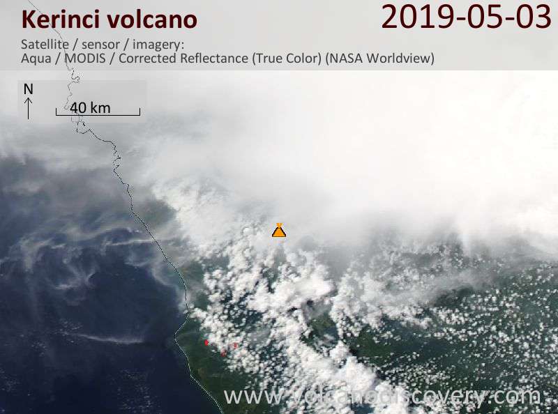 Satellite image of Kerinci volcano on  3 May 2019