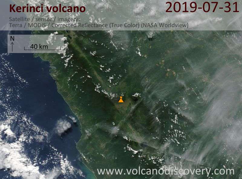 Satellite image of Kerinci volcano on 31 Jul 2019
