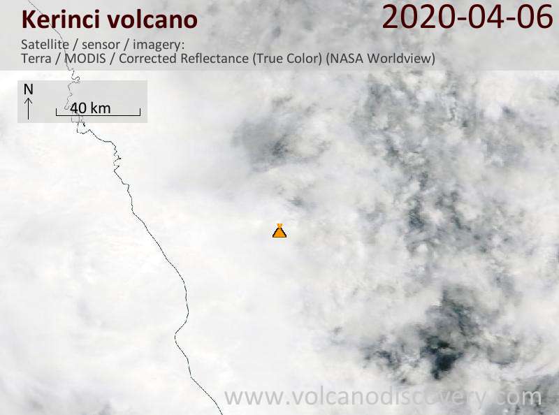 Satellite image of Kerinci volcano on  6 Apr 2020