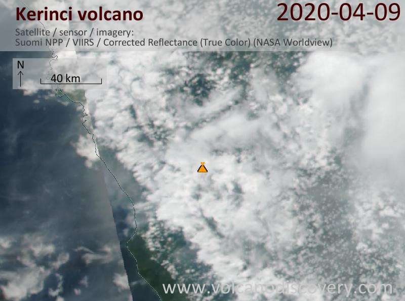 Satellite image of Kerinci volcano on  9 Apr 2020