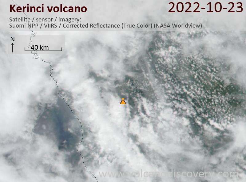 Satellite image of Kerinci volcano on 24 Oct 2022