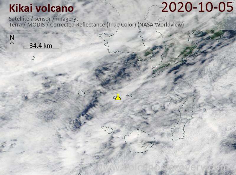Satellite image of Kikai volcano on  5 Oct 2020