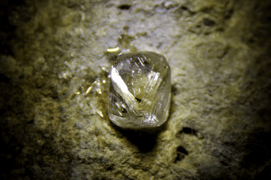 South African kimberlite with diamond. Photo Credit: Géry Parent, Wiki Commons.