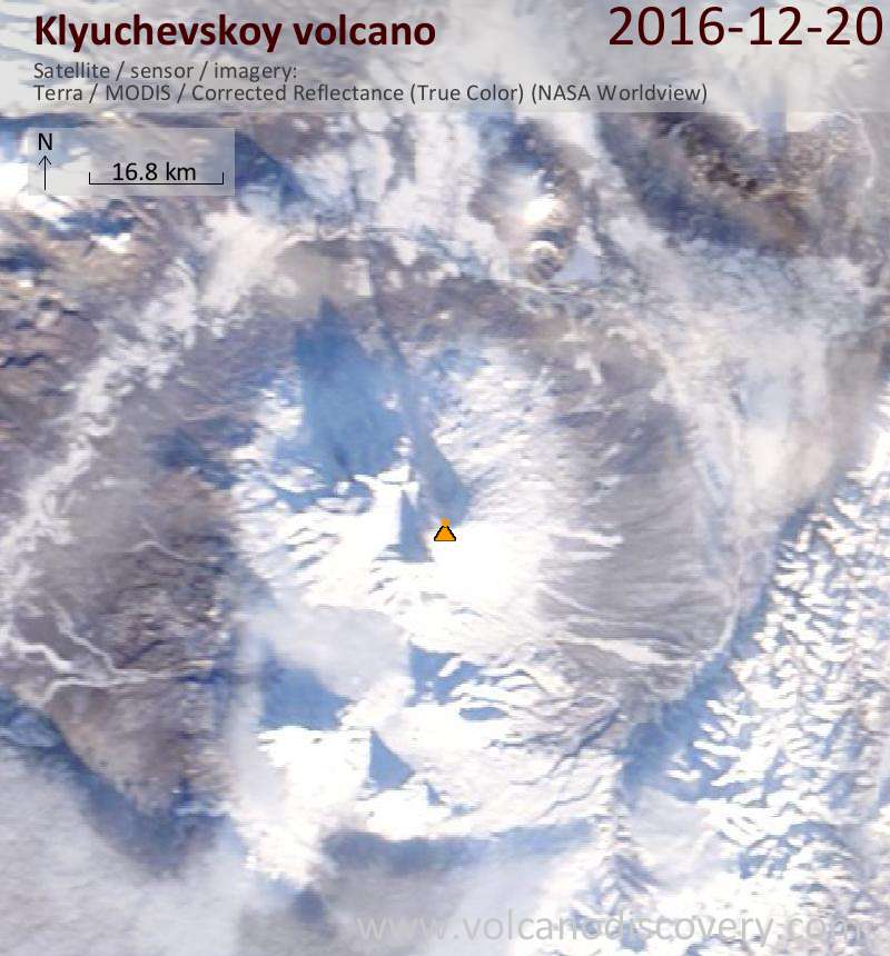 Satellite image of Klyuchevskoy volcano on 20 Dec 2016