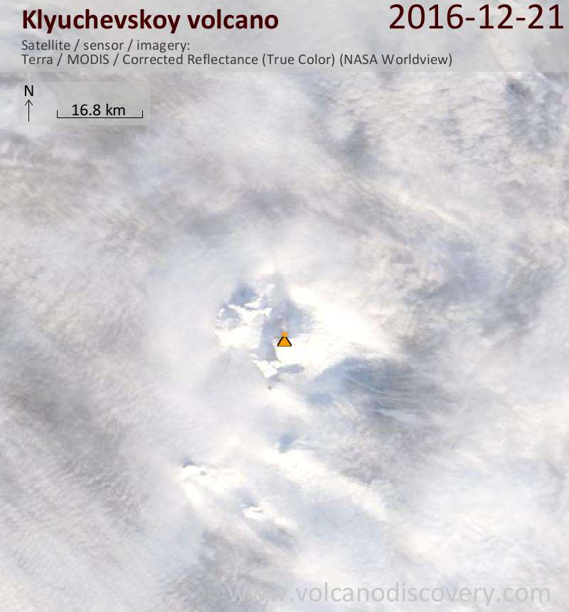 Satellite image of Klyuchevskoy volcano on 21 Dec 2016