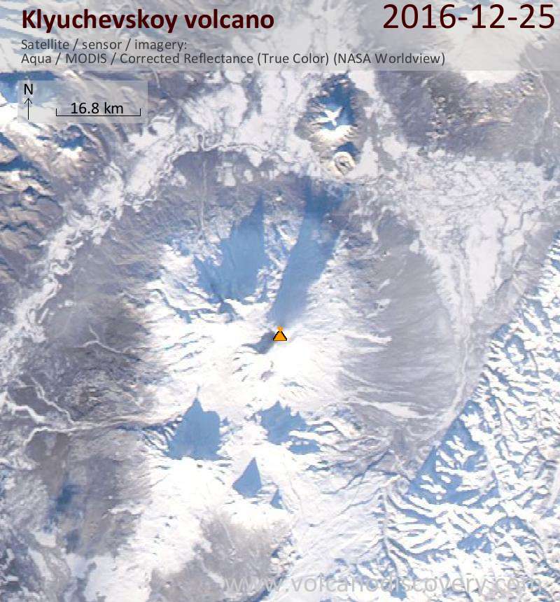 Satellite image of Klyuchevskoy volcano on 25 Dec 2016