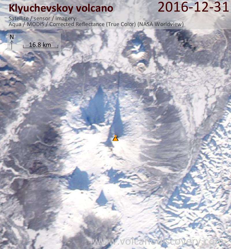 Satellite image of Klyuchevskoy volcano on 31 Dec 2016