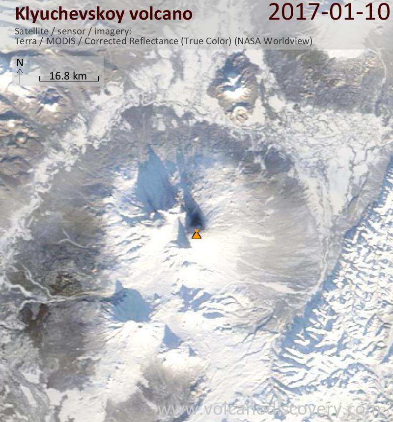 Satellite image of Klyuchevskoy volcano on 10 Jan 2017