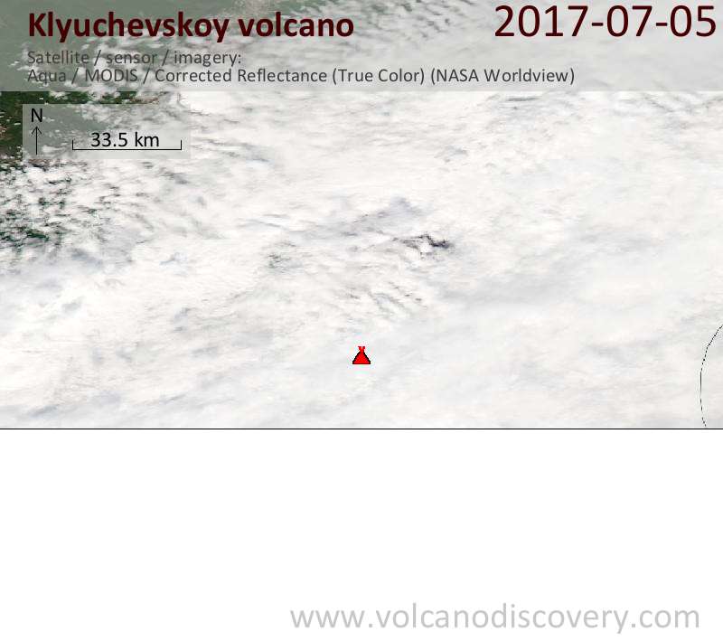 Satellite image of Klyuchevskoy volcano on  5 Jul 2017