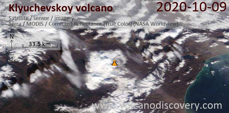 Satellite image of Klyuchevskoy volcano on  9 Oct 2020