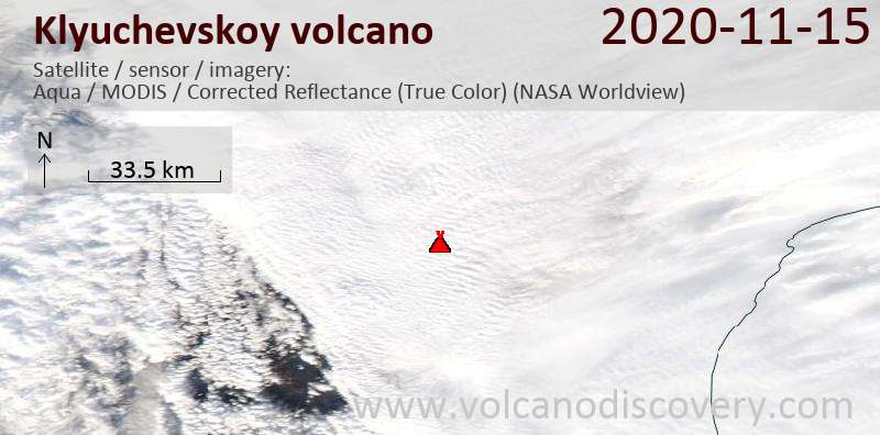 Satellite image of Klyuchevskoy volcano on 15 Nov 2020