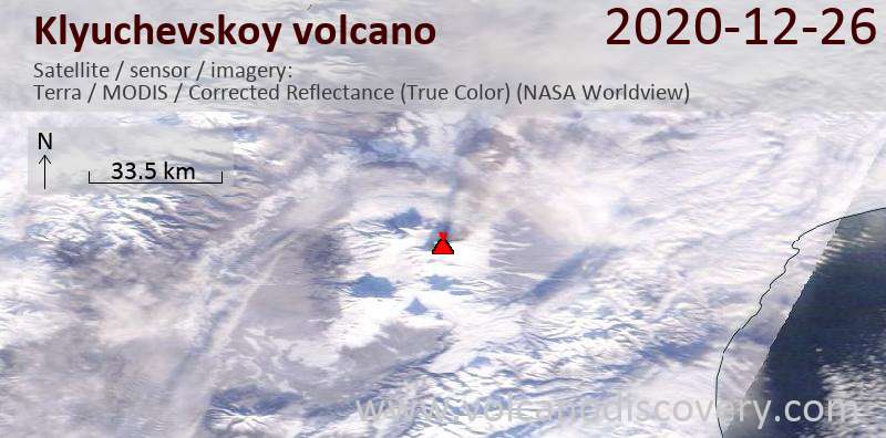 Satellite image of Klyuchevskoy volcano on 26 Dec 2020