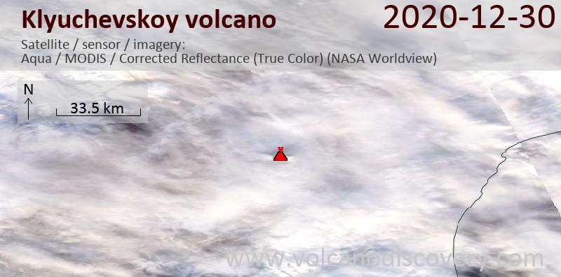 Satellite image of Klyuchevskoy volcano on 30 Dec 2020