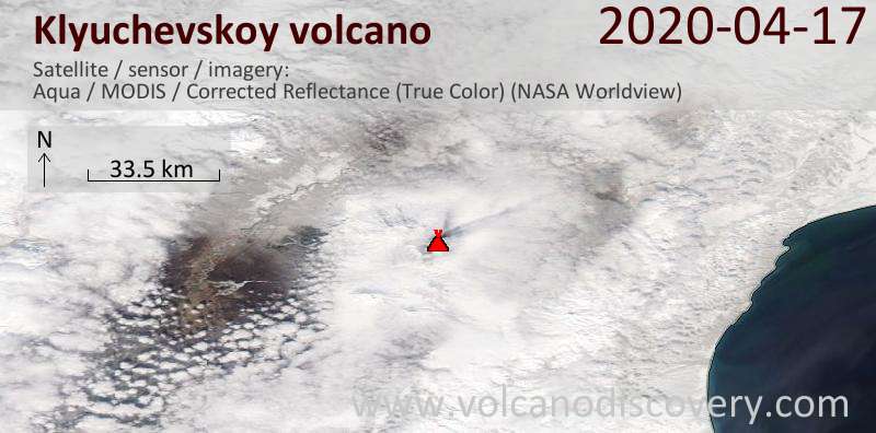 Спутниковое изображение вулкана Klyuchevskoy 17 Apr 2020