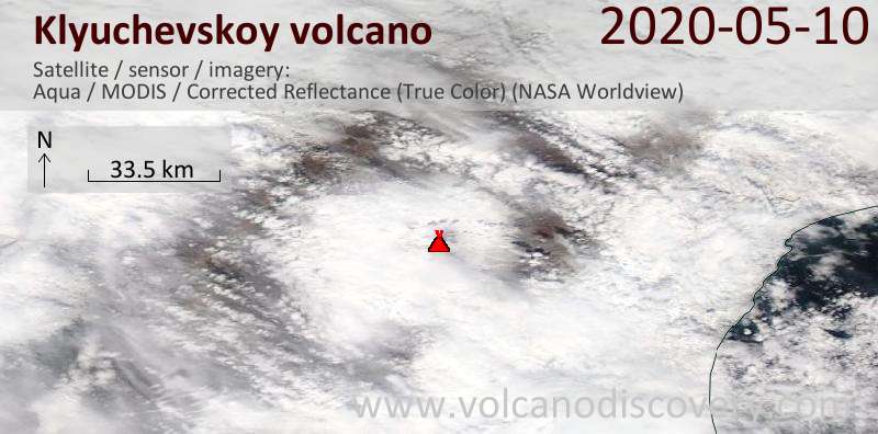 Satellitenbild des Klyuchevskoy Vulkans am 10 May 2020