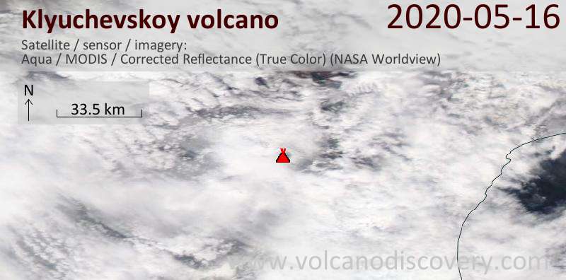 Спутниковое изображение вулкана Klyuchevskoy 16 May 2020