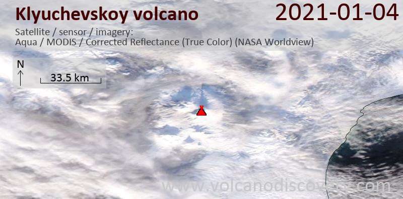 Satellite image of Klyuchevskoy volcano on  4 Jan 2021