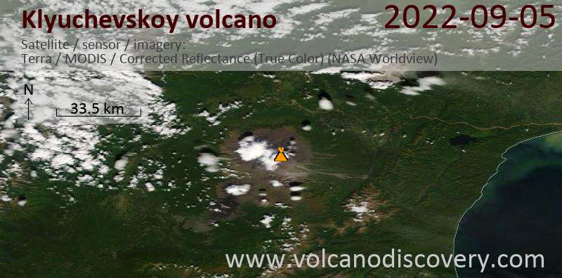 Satellite image of Klyuchevskoy volcano on  5 Sep 2022