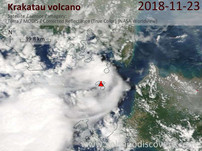 Satellite image of Krakatau volcano on 23 Nov 2018