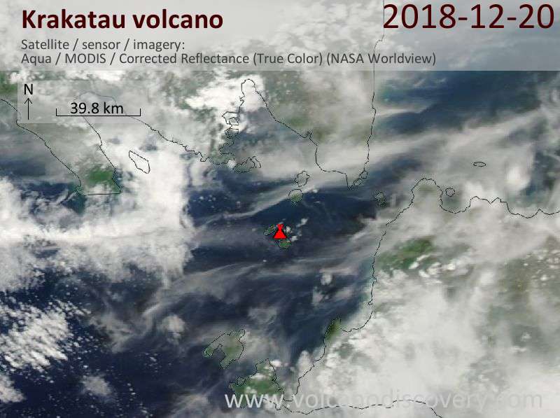 Satellite image of Krakatau volcano on 20 Dec 2018