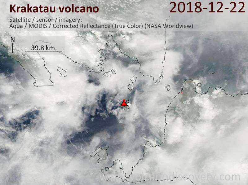 Satellite image of Krakatau volcano on 23 Dec 2018
