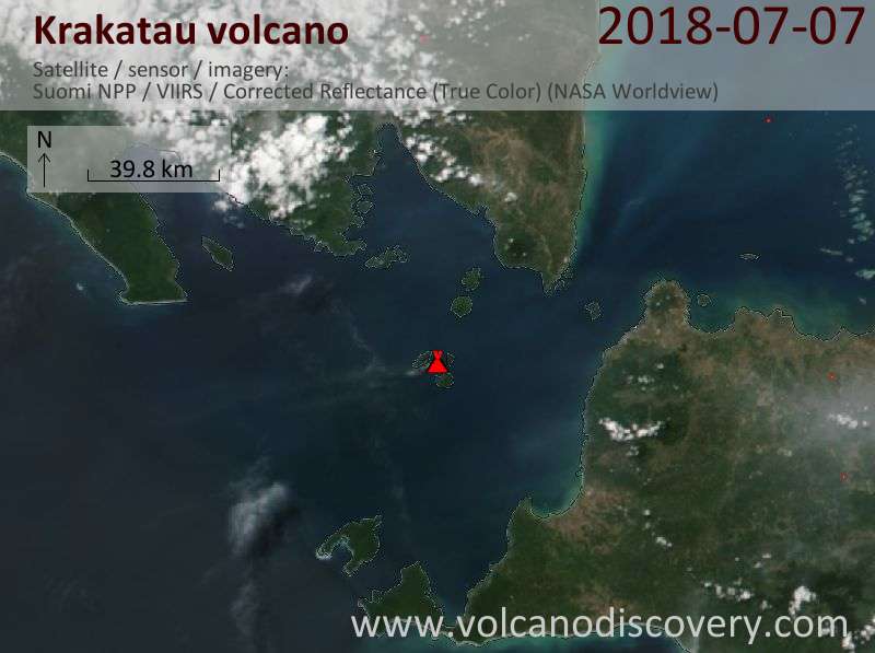 Satellite image of Krakatau volcano on  8 Jul 2018