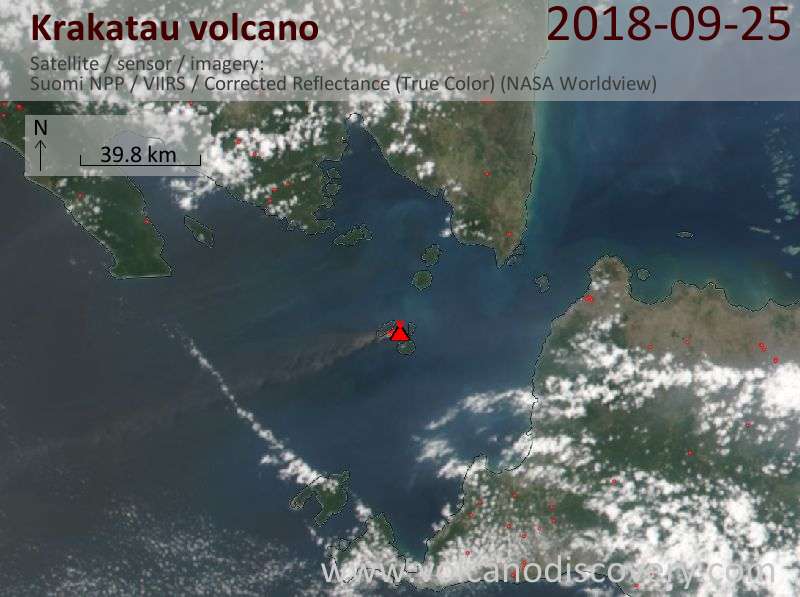 Satellite image of Krakatau volcano on 26 Sep 2018