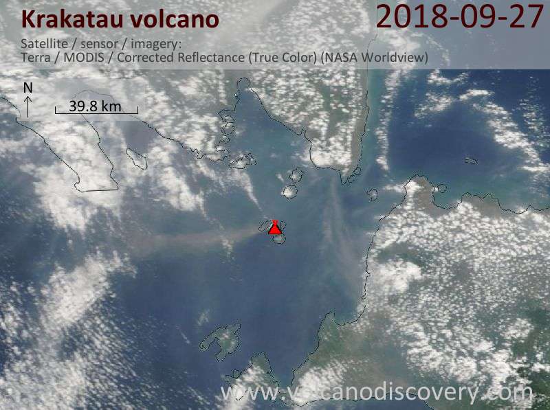 Satellite image of Krakatau volcano on 27 Sep 2018