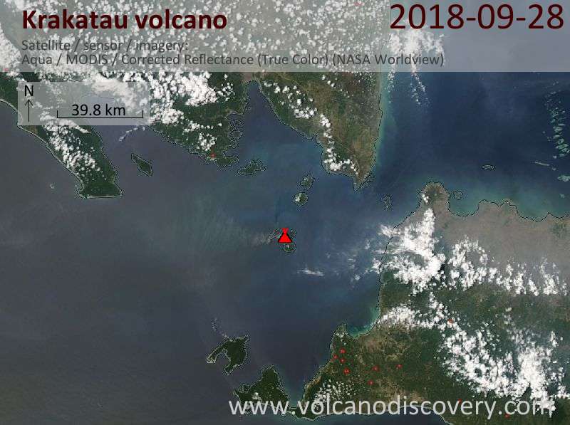 Satellite image of Krakatau volcano on 28 Sep 2018