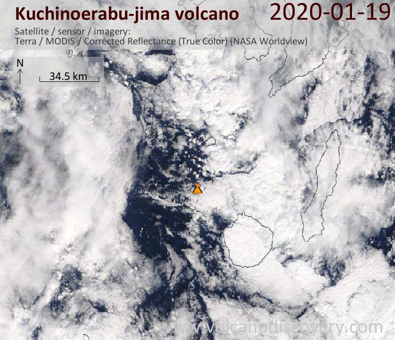Satellite image of Kuchinoerabu-jima volcano on 19 Jan 2020