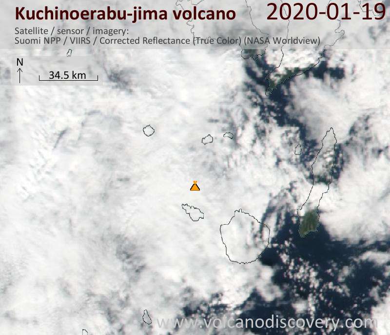 Satellite image of Kuchinoerabu-jima volcano on 20 Jan 2020