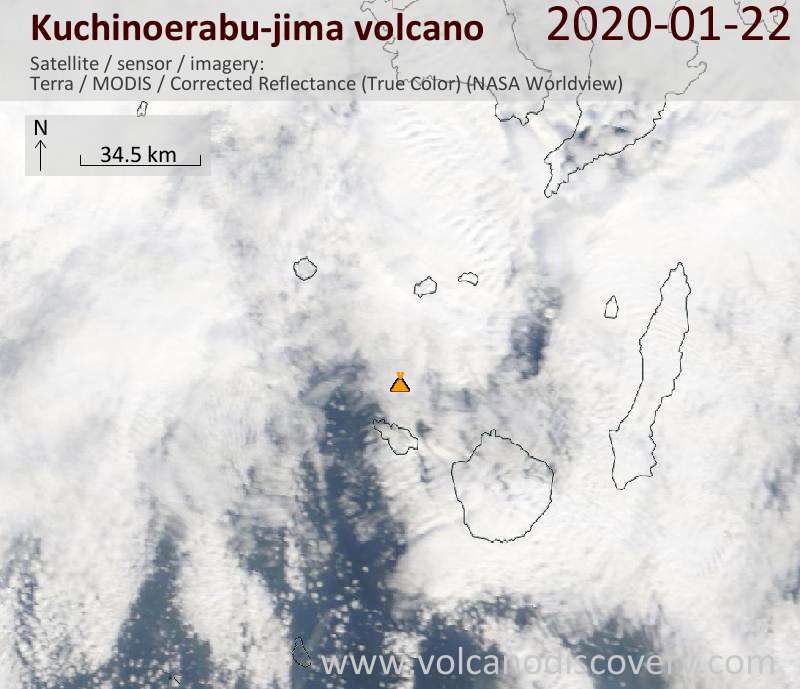Satellite image of Kuchinoerabu-jima volcano on 22 Jan 2020