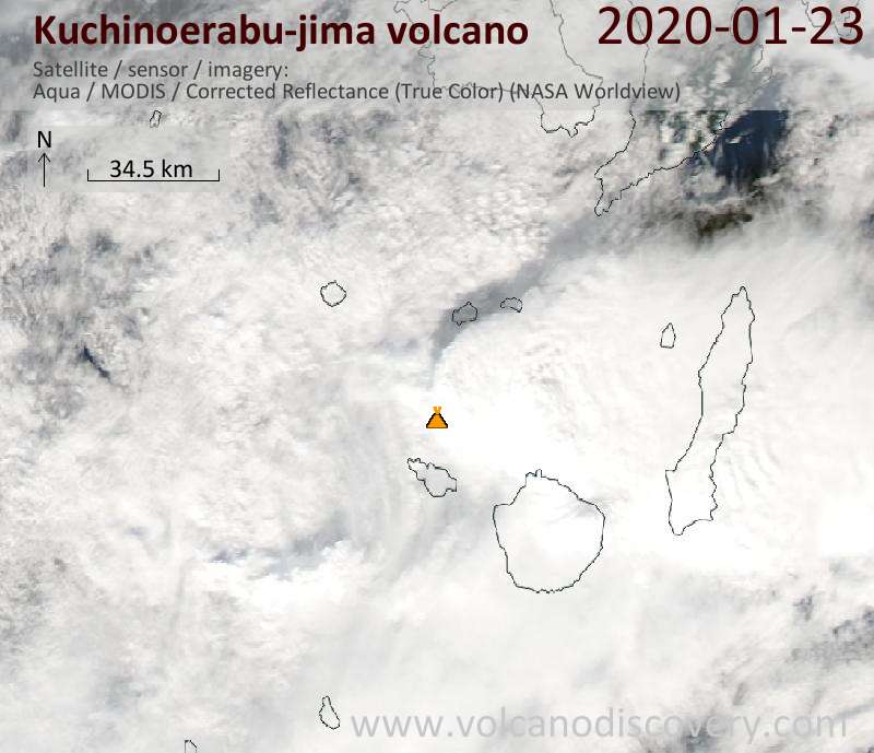 Satellite image of Kuchinoerabu-jima volcano on 23 Jan 2020