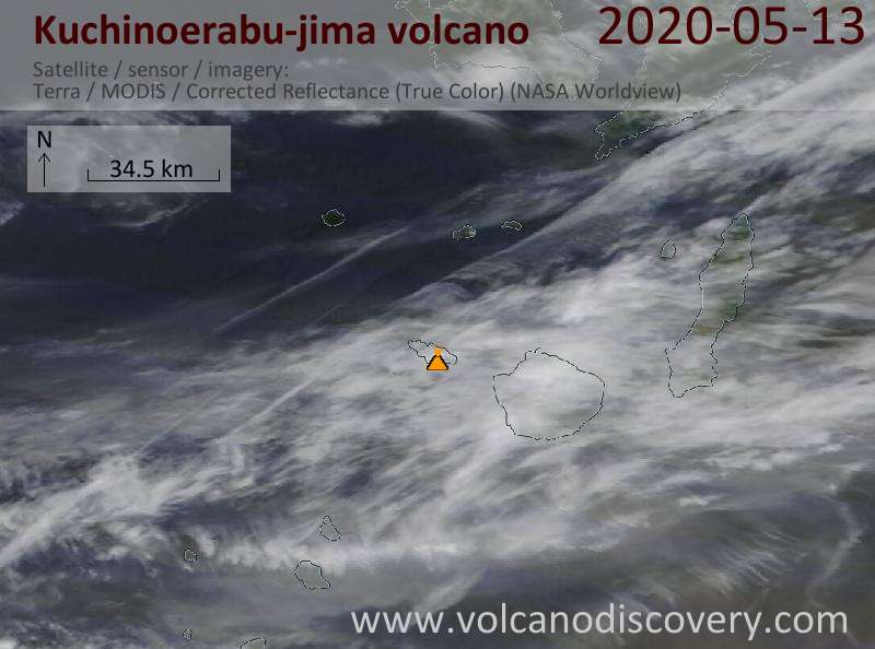 Satellite image of Kuchinoerabu-jima volcano on 13 May 2020