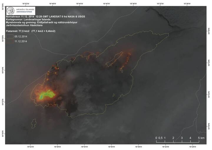 Landsat 8 image of the lava field at Holuhraun yesterday