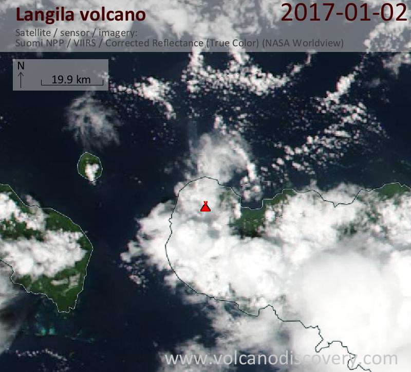Satellite image of Langila volcano on  2 Jan 2017