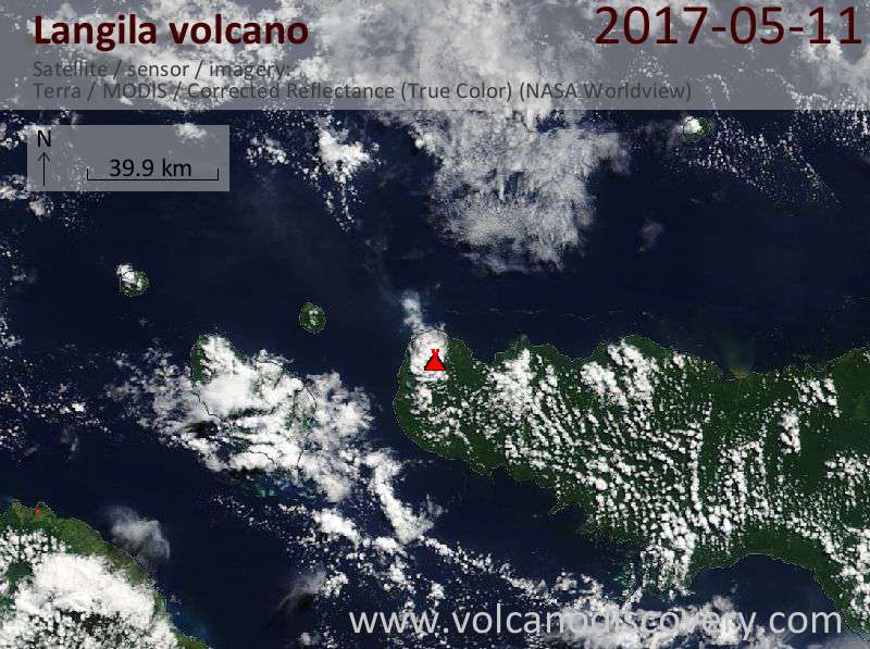 Satellite image of Langila volcano on 11 May 2017
