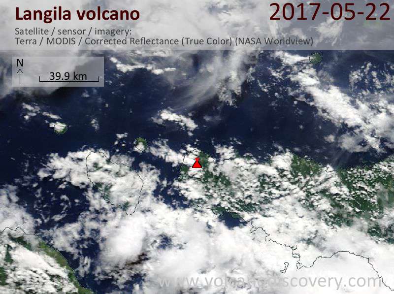 Satellite image of Langila volcano on 22 May 2017