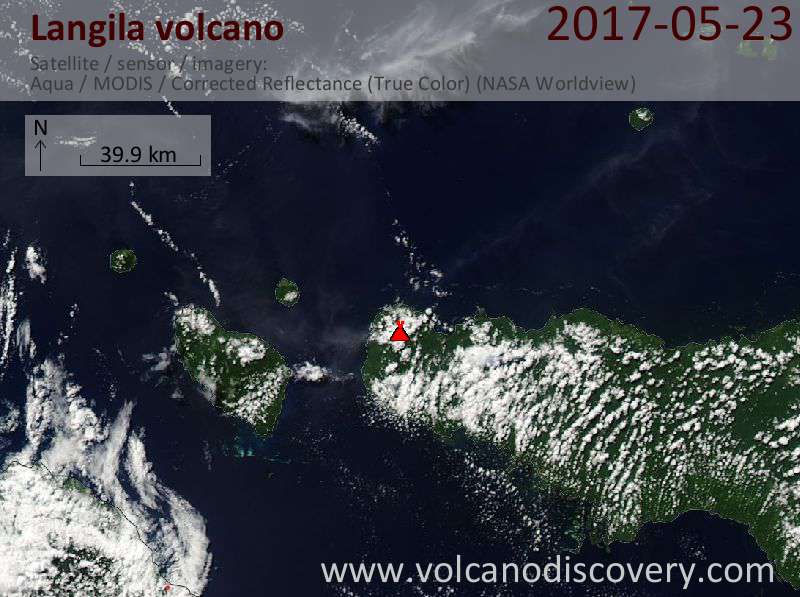 Satellite image of Langila volcano on 23 May 2017