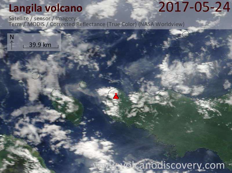 Satellite image of Langila volcano on 24 May 2017