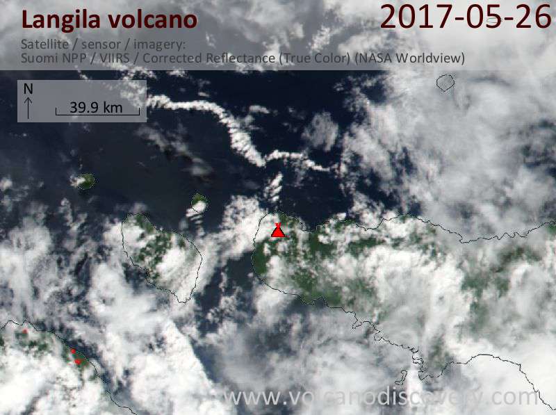 Satellite image of Langila volcano on 26 May 2017