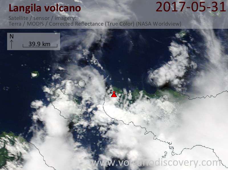 Satellite image of Langila volcano on 31 May 2017