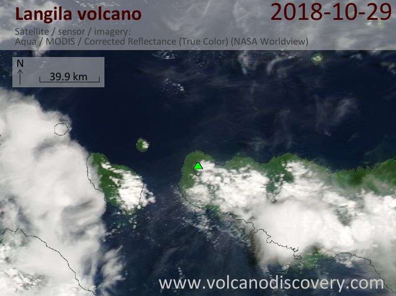 Satellite image of Langila volcano on 29 Oct 2018