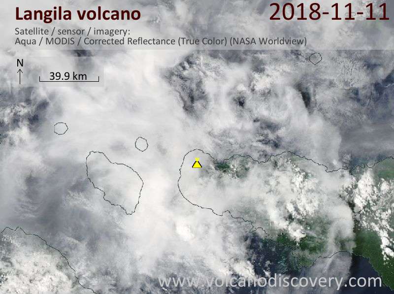 Satellite image of Langila volcano on 11 Nov 2018
