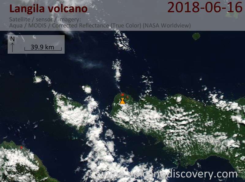 Satellite image of Langila volcano on 16 Jun 2018
