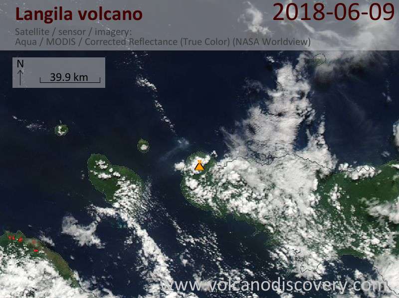 Satellite image of Langila volcano on  9 Jun 2018