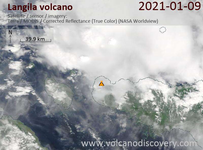 Satellite image of Langila volcano on  9 Jan 2021