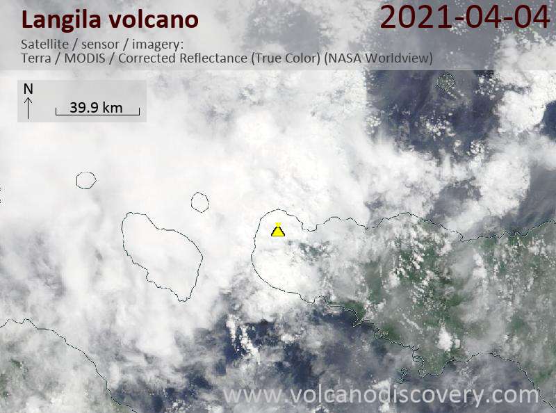 Satellitenbild des Langila Vulkans am  4 Apr 2021