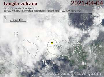 Satellite image of Langila volcano on 4 Apr 2021